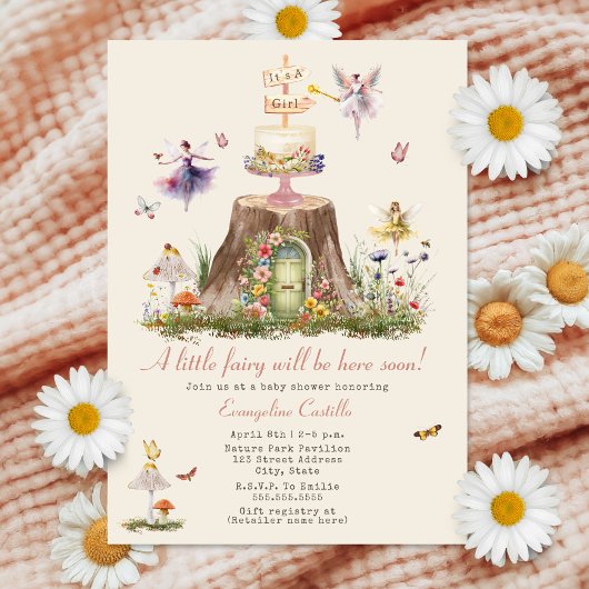 Invitation Fairy Woodland Baby shower fille