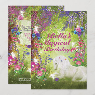 Invitation Fairy Woodland fête l'anniversaire de l'Unicorne