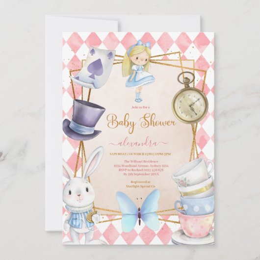 Invitation Fairytale Alice au Baby shower Wonderland (Devant)
