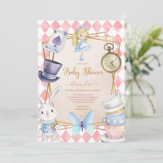 Invitation Fairytale Alice au Baby shower Wonderland (Debout devant)