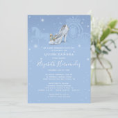 Invitation Fairytale Baby Blue Gold Cinderella Quinceanera (Debout devant)