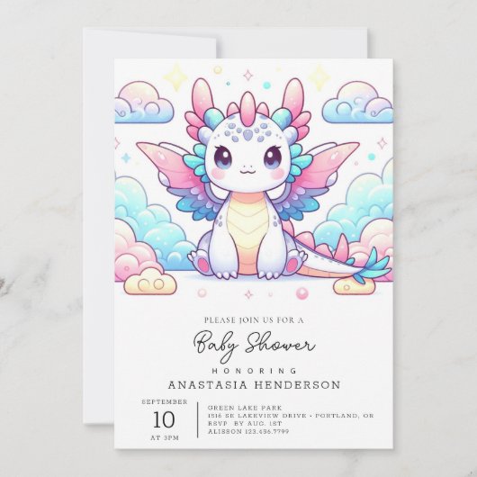 Invitation Fairytale Baby shower moderne Dragon (Devant)