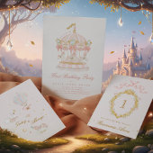Invitation Fairytale Blush Rose Girl Carousel fête d'annivers