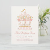 Invitation Fairytale Bows Pink Girl Carousel Birthday Party (Debout devant)