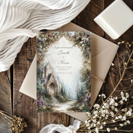 Invitation Fairytale Castle Floral Arch Misty Forest Wedding