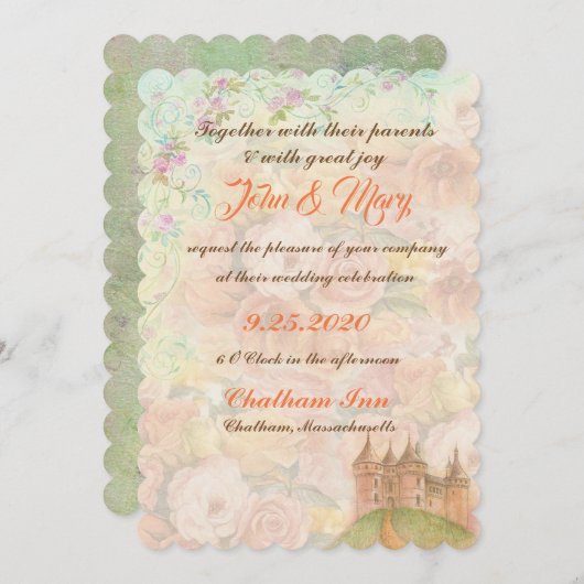 Invitation Fairytale Castle Floral Mariage (Devant / Derrière)