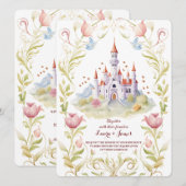 Invitation Fairytale Castle Pastel Watercolor Floral Wedding (Devant / Derrière)