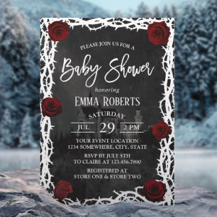 Invitation Fairytale Castle Red Rose Thorn Cadre Baby shower