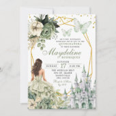Invitation Fairytale Castle Sage Green Floral Quinceanera (Devant)