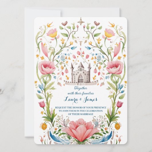 Invitation Fairytale Chapel Pastel Watercolor Floral Wedding (Devant)