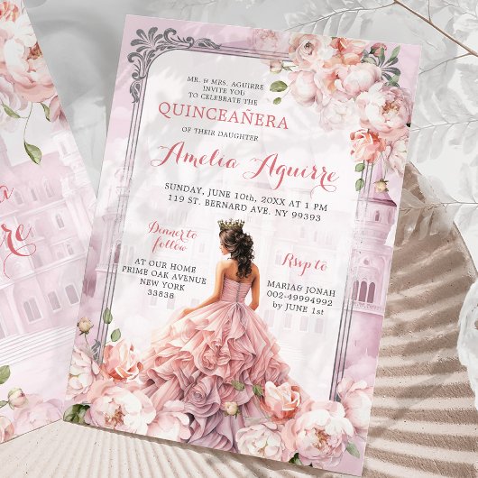 Invitation Fairytale Château Royal Blush Pink Quinceañera