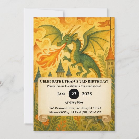 Invitation Fairytale Dragon and Knight Illustration Anniversa (Devant)