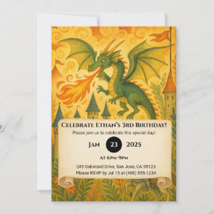 Invitation Fairytale Dragon and Knight Illustration Anniversa