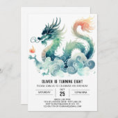 Invitation Fairytale Dragon féroce Enfants d'anniversaire (Devant / Derrière)