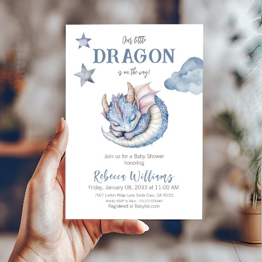 Invitation Fairytale Dreamy Blue Boy Dragon Baby shower