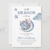 Invitation Fairytale Dreamy Blue Boy Dragon Baby shower (Devant)