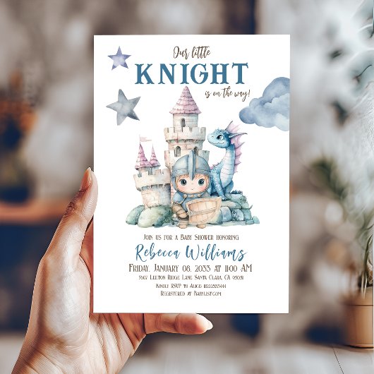 Invitation Fairytale Dreamy Dragon Blue Knight Baby shower