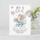 Invitation Fairytale Dreamy Dragon Pink Princess Baby shower (Debout devant)
