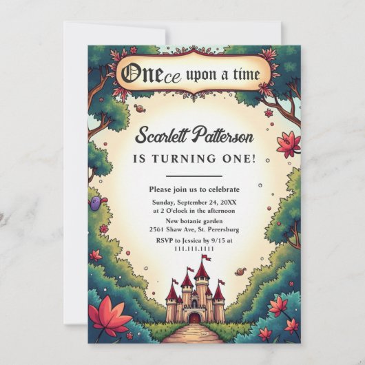 Invitation Fairytale Enchanted Forest Castle 1st Birthday (Devant)