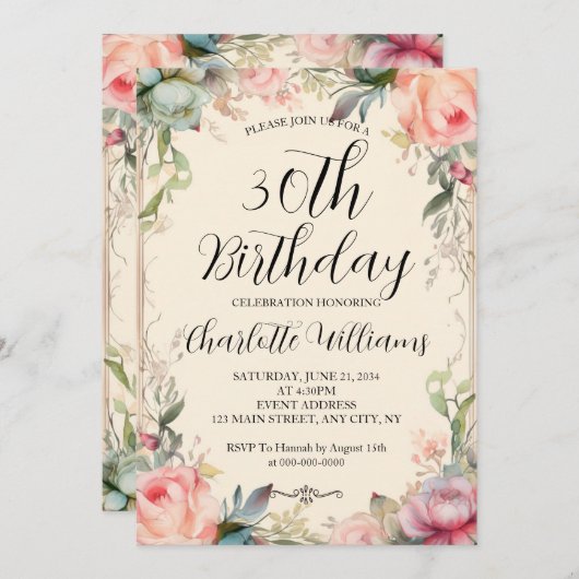 Invitation Fairytale Floral 30e anniversaire (Devant / Derrière)