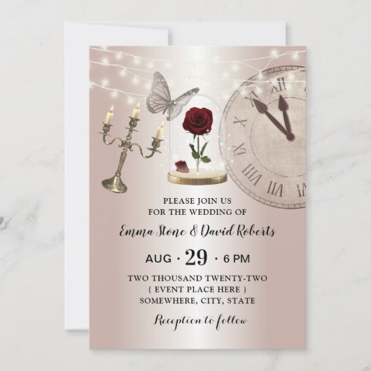 Invitation Fairytale Flower Dome Rose moderne Mariage or (Devant)