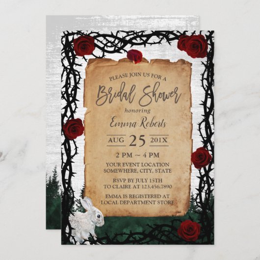 Invitation Fairytale Forest Rabbit Rose & Thorn Fête des mari (Devant / Derrière)