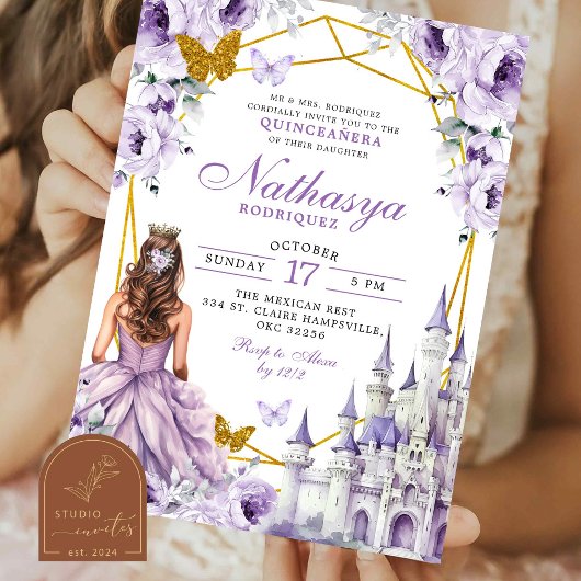 Invitation Fairytale Gold Purple Mexican Princess Castle