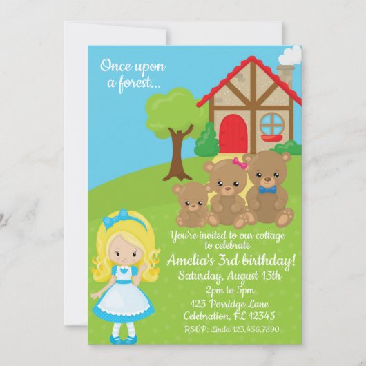 Invitation Fairytale Goldilocks and Bears Girls Birthday (Devant)