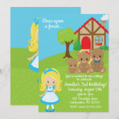 Invitation Fairytale Goldilocks and Bears Girls Birthday (Devant / Derrière)