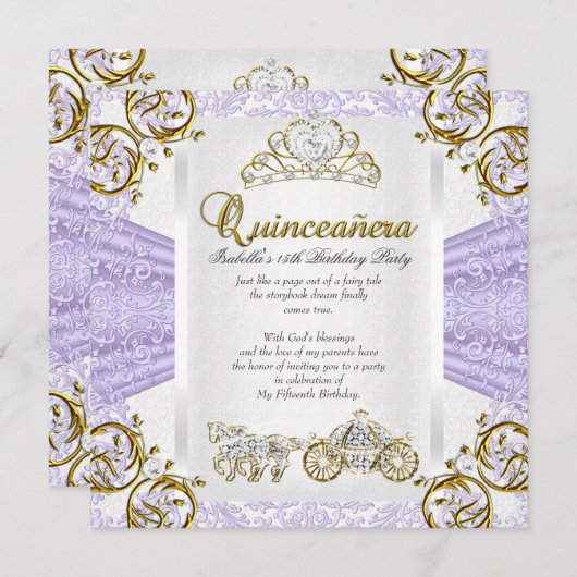 Invitation Fairytale Lavender Quinceanera 15e anniversaire 2 (Devant / Derrière)