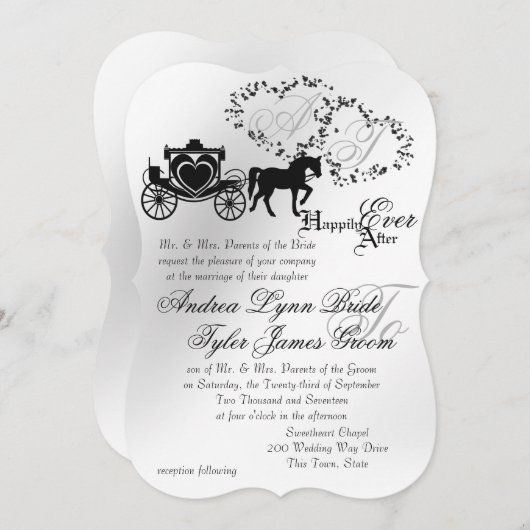Invitation Fairytale Mariage Carriage Argent (Devant / Derrière)