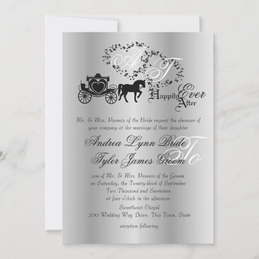 Invitation Fairytale Mariage Carriage Argent (Devant)