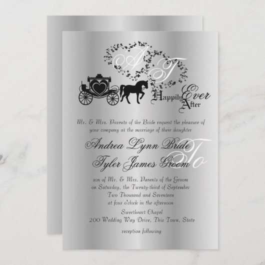 Invitation Fairytale Mariage Carriage Argent (Devant / Derrière)