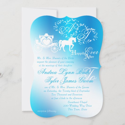 Invitation Fairytale Mariage Carriage Peacock bleu (Devant)