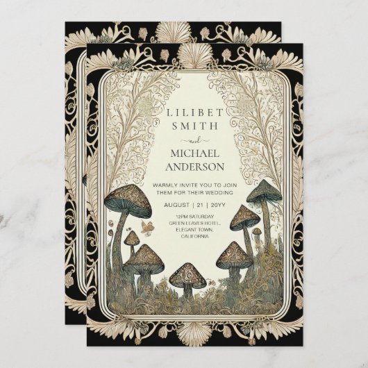 Invitation Fairytale Mariage Fairycore Mushrooms Forest (Devant / Derrière)