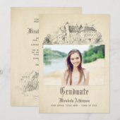 Invitation Fairytale Old Vintage Castle Graduation Party (Devant / Derrière)