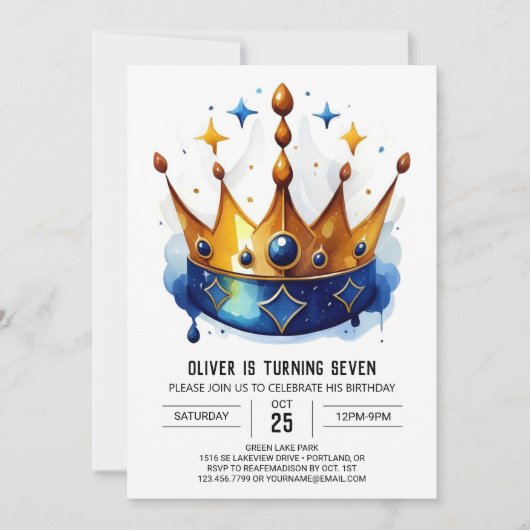 Invitation Fairytale Pink Prince Crown Anniversaire (Devant)