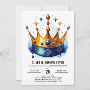 Invitation Fairytale Pink Prince Crown Anniversaire