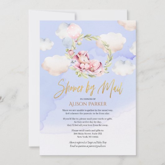 Invitation Fairytale Pink Unicorn Dream | Baby shower par cou (Devant)