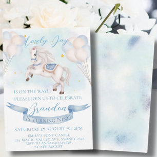 Invitation Fairytale Pony Balloons 1er anniversaire Boy Party