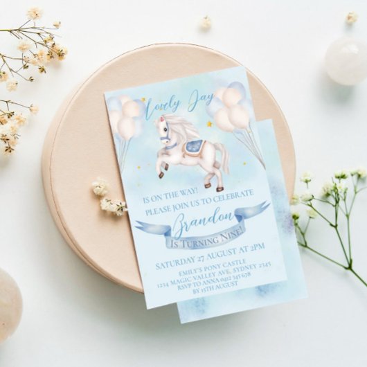Invitation Fairytale Pony Balloons 1er Anniversaire Party Boy