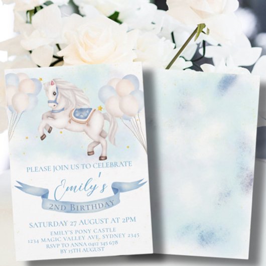 Invitation Fairytale Pony Star Balloon 1er anniversaire Boy P