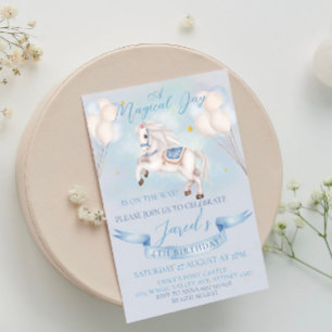 Invitation Fairytale Pony Star Balloon 1st Birthday Boy Party