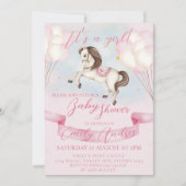 Invitation Fairytale Pony Stars Baby shower de ballons roses (Devant)