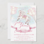 Invitation Fairytale Pony Stars Baby shower de ballons roses (Devant)