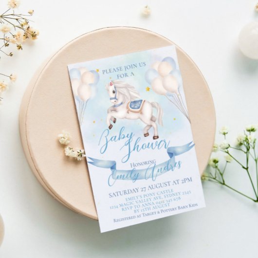Invitation Fairytale Pony Stars Ballons Baby shower Boy