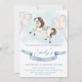 Invitation Fairytale Pony Stars Bleus Ballons Anniversaire (Devant)