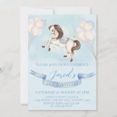 Invitation Fairytale Pony Stars Bleus Ballons Anniversaire (Devant)
