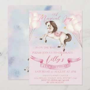 Invitation Fairytale Pony Stars Pink Balons Anniversaire