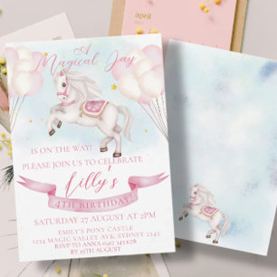 Invitation Fairytale Pony Stars Pink Balons Anniversaire
